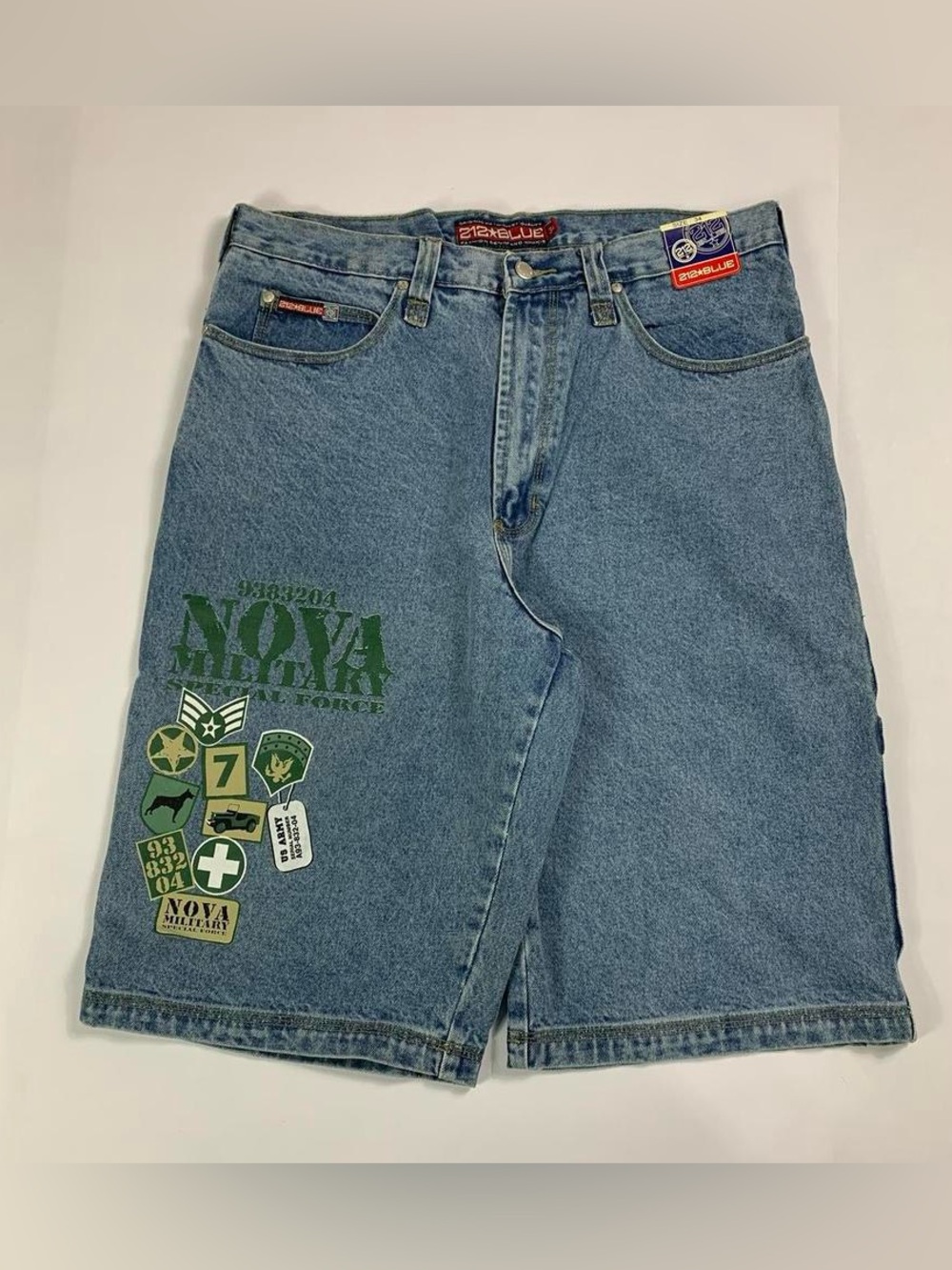Y2K 212 Blue Graphic Denim Jorts Jean Shorts Size 34 New With Defects